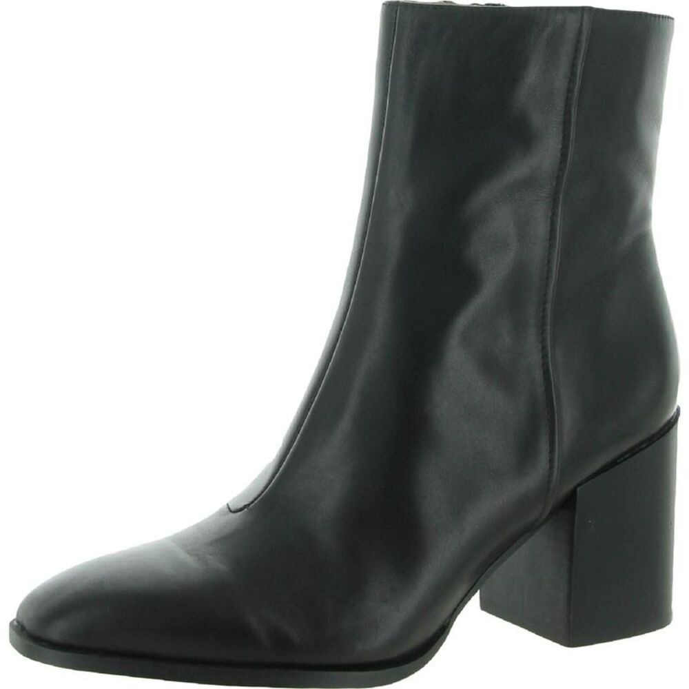 Vionic Womens Harper Black Leather Block Heel Mid-Calf Boots Shoes Imperfections